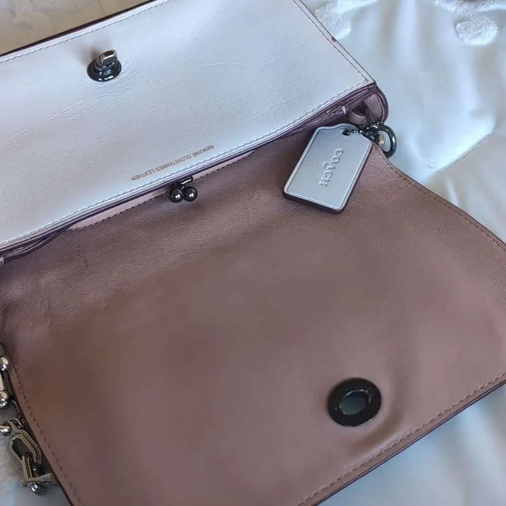 COACH Dinky Genuine Bag In Chalk Crossbody/Clutch With Extra Chain Strap